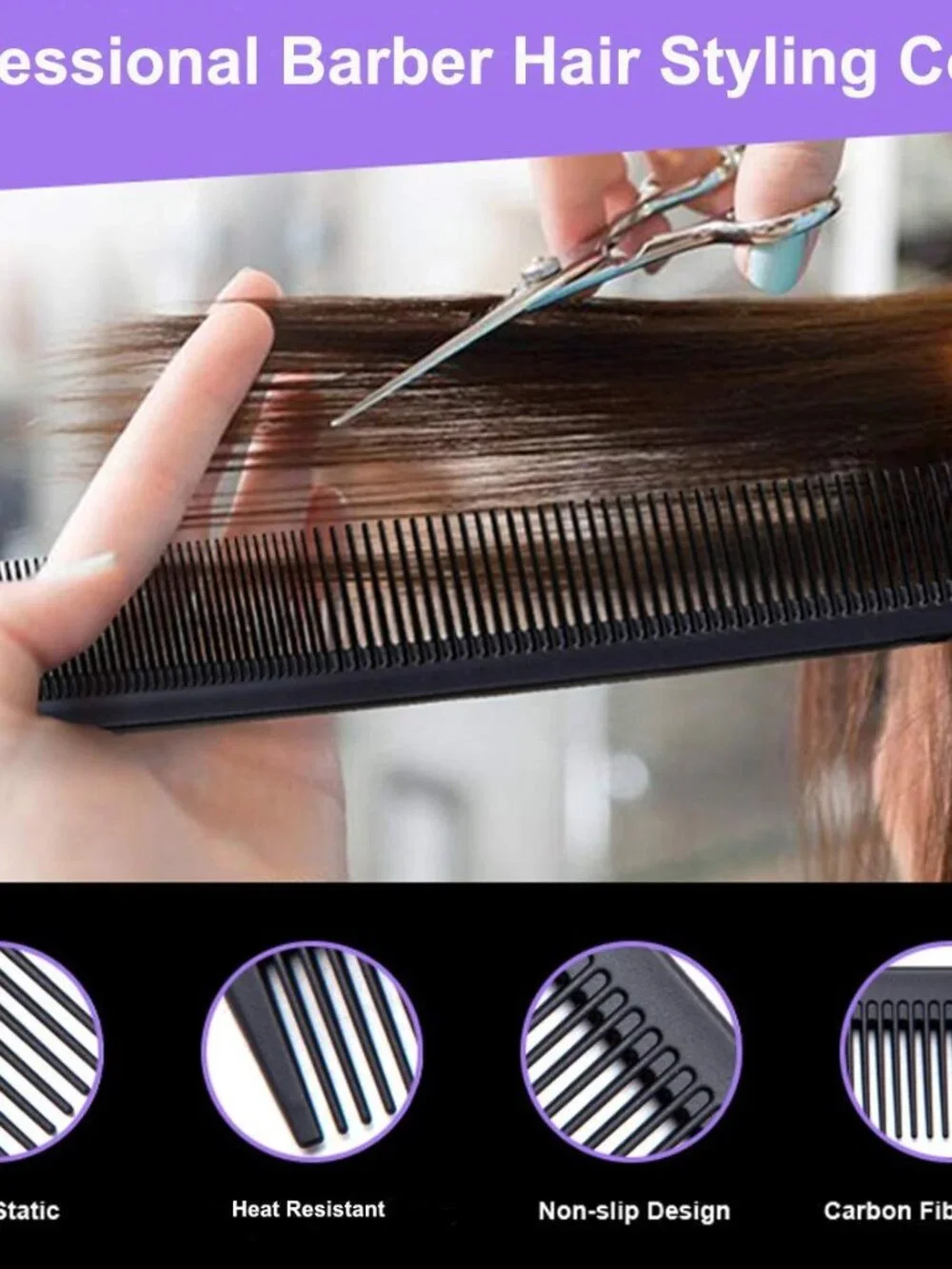 3 Pack Carbon Fiber Cutting Comb - Professional 8.15' Styling Comb for All Hair